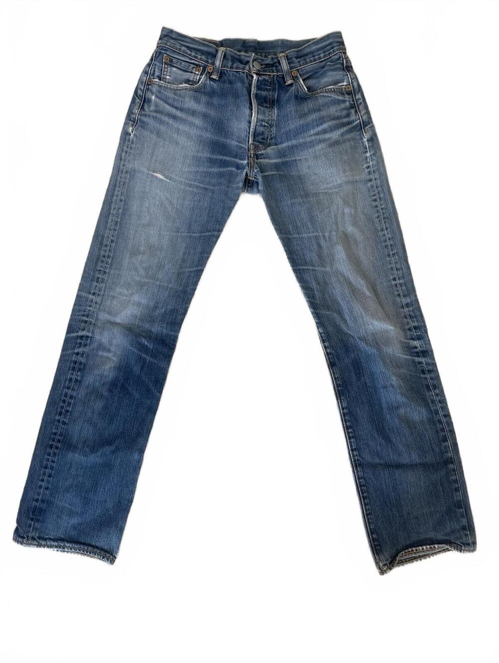 Levi's Men's Medium Wash Blue Denim Jeans Straight Fit Mid Rise Button Fly